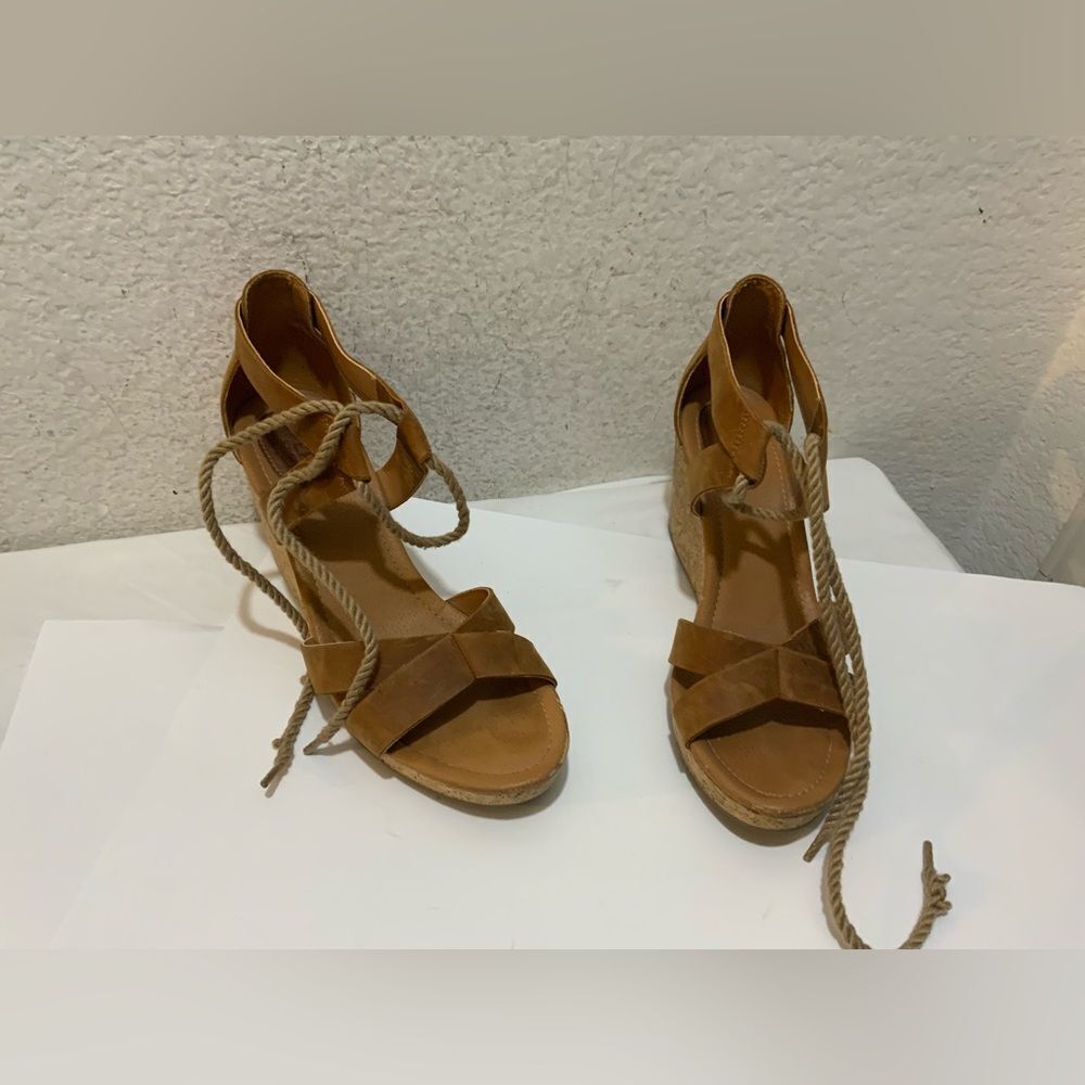 Sperry Womens Leather Lace Up Cork Wedge Sandals shoes sz 9 M